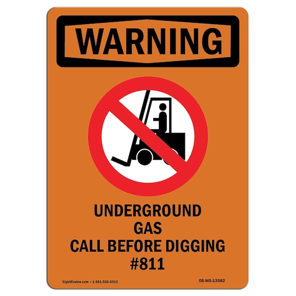 OSHA, Underground Gas Call, 18in X 12in Rigid Plastic, 12" W, 18" L, Portrait, OS-WS-P-1218-V-13582